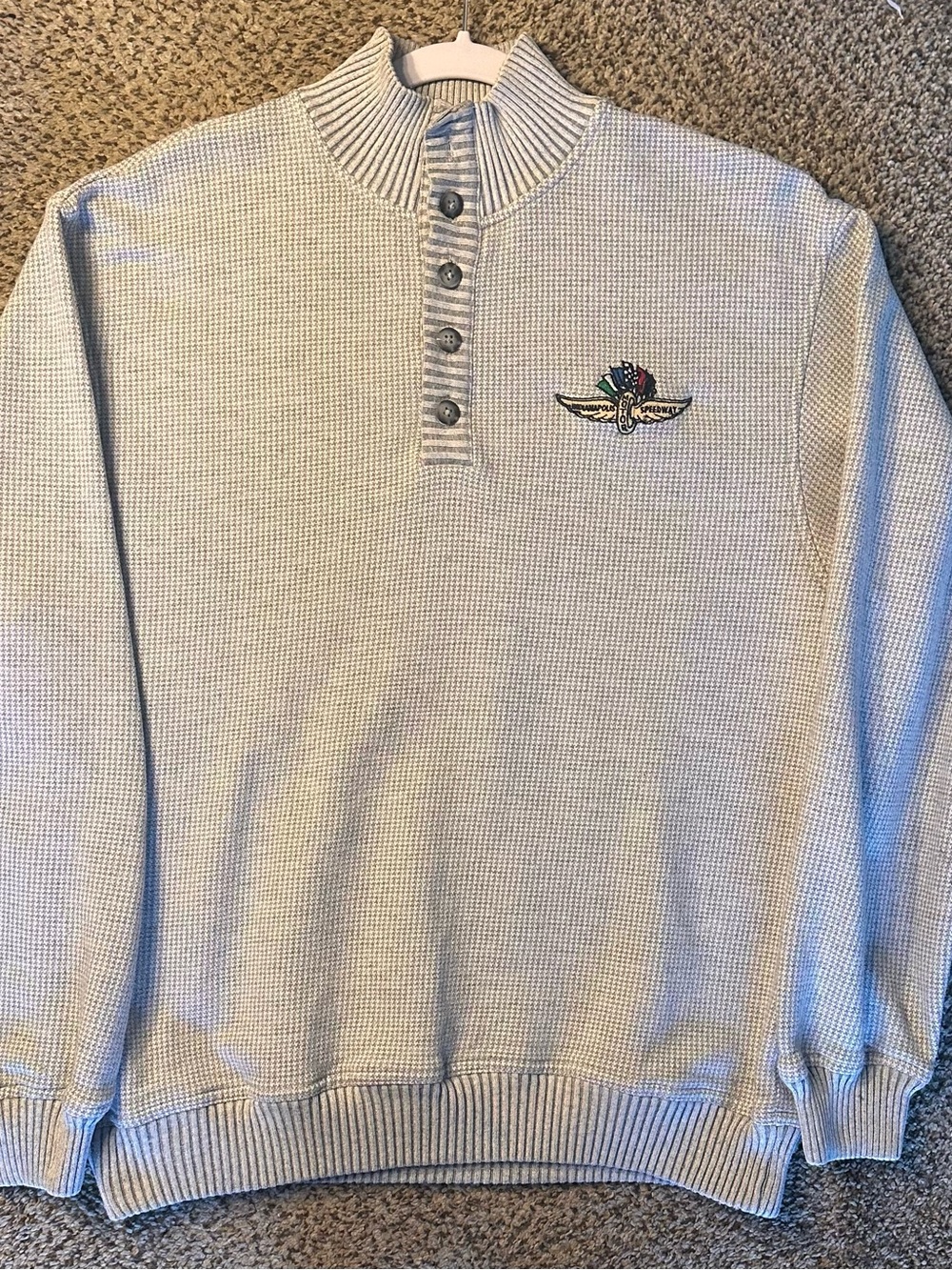 Men's Indianapolis motor speedway Waffle-Knit Sweater with Buttoned Mock Neck